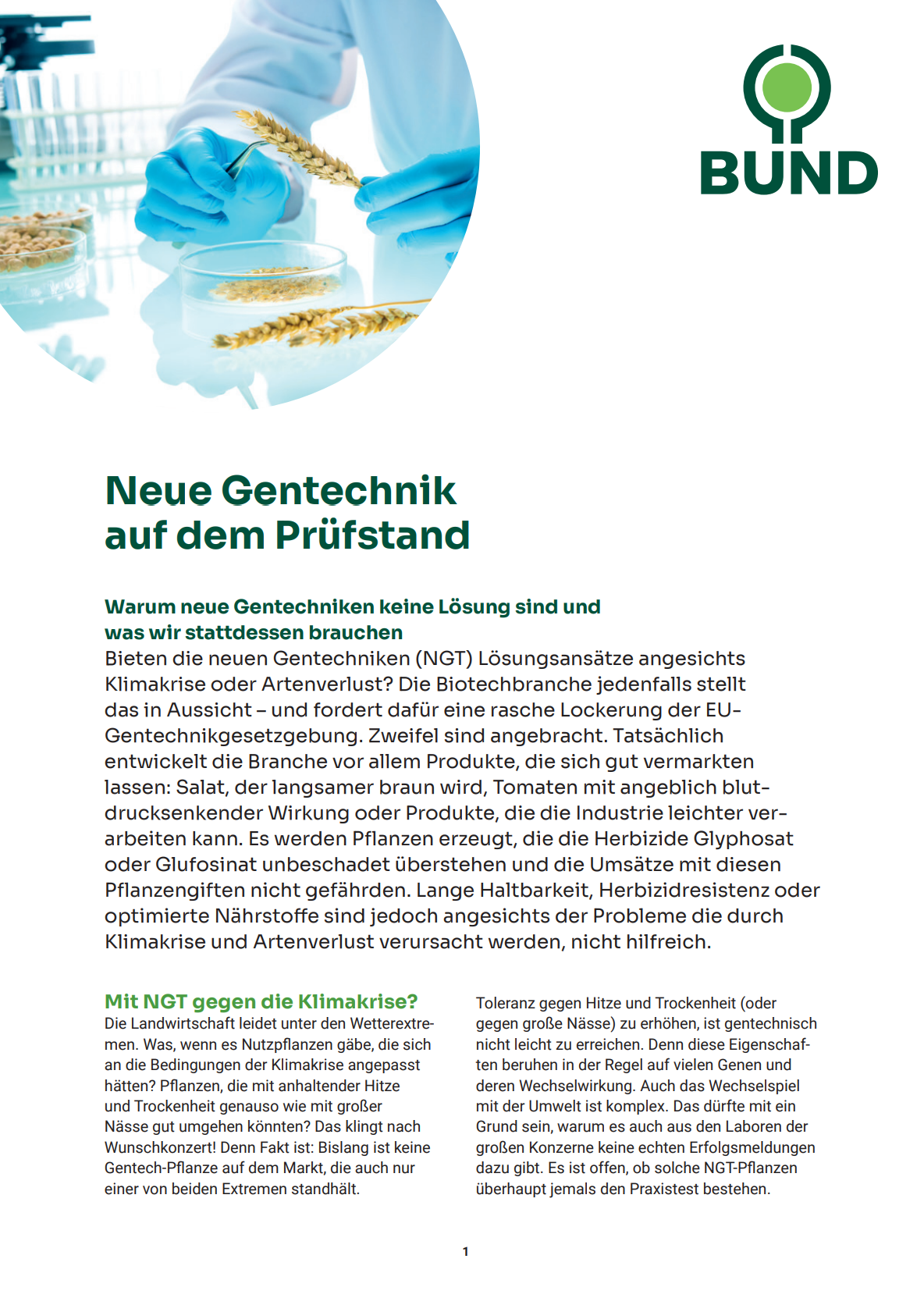 Flyer: Neue Gentechnik auf dem Prüfstand BUND