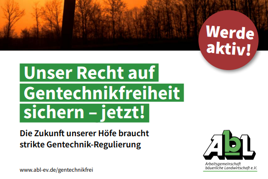 AbL-Flyer: Unser Recht auf Gentechnikfreiheit sichern